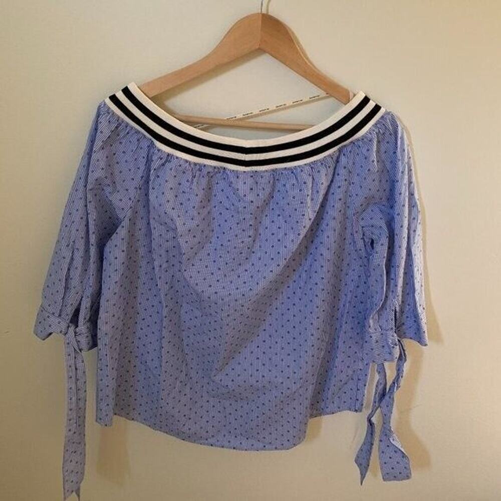 BLANK NYC Womens Size Medium Blouse Stars Stripes Off the Shoulder Lightweight - Picture 3 of 5